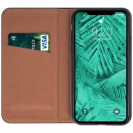   Apple iPhone 16, Oldalra nyíló tok, valódi bőrtok, stand, Smart Pro, fekete