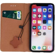   Apple iPhone 16, Oldalra nyíló tok, valódi bőrtok, stand, Smart Pro, barna
