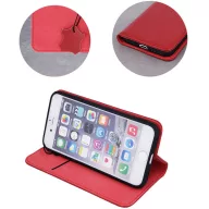   Apple iPhone 16, Oldalra nyíló tok, valódi bőrtok, stand, Smart Pro, piros