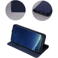   Apple iPhone 16 Pro Max, Oldalra nyíló tok, valódi bőrtok, stand, Smart Pro, sötétkék