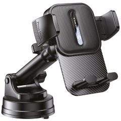   Autós tartó, univerzális, szélvédőre vagy műszerfalra rögzíthető, tapadókorongos, 55 - 100 cm készülékekhez, 360°-ban forgatható, teleszkópos, Forcell F-Grip Guardian, fekete