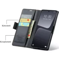   Apple iPhone 15, Oldalra nyíló tok, stand, kártyatartóval, RFID technológiával, Wooze CaseME, lila