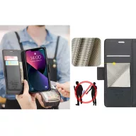   Google Pixel 9 / 9 Pro, Oldalra nyíló tok, stand, kártyatartóval, RFID technológiával, Wooze CaseME, fekete