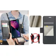   Apple iPhone 16, Oldalra nyíló tok, stand, kártyatartóval, RFID technológiával, Wooze CaseME, fekete