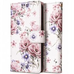   Xiaomi Redmi 14C / Poco C75, Oldalra nyíló tok, stand, mágnes csattal, virág minta, TP Wallett Blossom Flower, fehér/színes