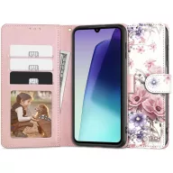   Xiaomi Redmi 14C / Poco C75, Oldalra nyíló tok, stand, mágnes csattal, virág minta, TP Wallett Blossom Flower, fehér/színes
