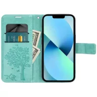   Samsung Galaxy A16 4G / A16 5G SM-A165F / A166B, Oldalra nyíló tok, kártyatartóval, kézpánttal, Fa minta, Mezzo Book, mintás/zöld