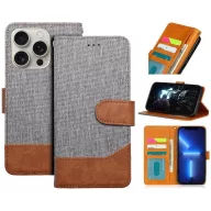   Samsung Galaxy A35 5G SM-A356B, Oldalra nyíló tok, stand, kártyatartóval, farmer minta, Jeans Book, szürke
