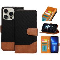   Samsung Galaxy S24 FE SM-S721, Oldalra nyíló tok, stand, kártyatartóval, farmer minta, Jeans Book, fekete