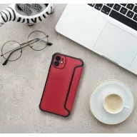   Xiaomi Redmi 14C / Poco C75, Oldalra nyíló tok, légpárnás sarok, bőrhatású, karbon minta, Razor Book, piros