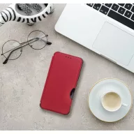   Xiaomi Redmi 14C / Poco C75, Oldalra nyíló tok, légpárnás sarok, bőrhatású, karbon minta, Razor Book, piros