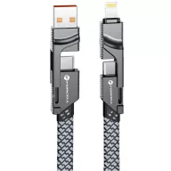   USB Type-C / USB töltő- és adatkábel 4in1, USB Type-C / Lightning, 100 cm, 3000 mA, 60W, változtatható töltőfej, törésgátló, lapos, gyorstöltés, cipőfűző minta, Forcell F-Energy C241, szürke