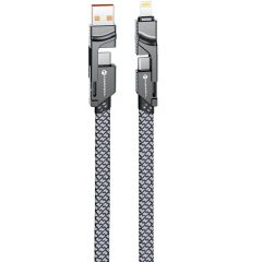   USB Type-C / USB töltő- és adatkábel 4in1, USB Type-C / Lightning, 100 cm, 3000 mA, 60W, változtatható töltőfej, törésgátló, lapos, gyorstöltés, cipőfűző minta, Forcell F-Energy C241, szürke