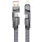 USB Type-C / USB töltő- és adatkábel 4in1, USB Type-C / Lightning, 100 cm, 3000 mA, 60W, változtatható töltőfej, törésgátló, lapos, gyorstöltés, cipőfűző minta, Forcell F-Energy C241, szürke