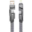 USB Type-C / USB töltő- és adatkábel 4in1, USB Type-C / Lightning, 100 cm, 3000 mA, 60W, változtatható töltőfej, törésgátló, lapos, gyorstöltés, cipőfűző minta, Forcell F-Energy C241, szürke