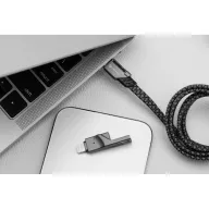   USB Type-C / USB töltő- és adatkábel 4in1, USB Type-C / Lightning, 100 cm, 3000 mA, 60W, változtatható töltőfej, törésgátló, lapos, gyorstöltés, cipőfűző minta, Forcell F-Energy C241, szürke