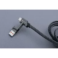   USB Type-C / USB töltő- és adatkábel 4in1, USB Type-C / Lightning, 100 cm, 3000 mA, 60W, változtatható töltőfej, törésgátló, lapos, gyorstöltés, cipőfűző minta, Forcell F-Energy C241, szürke