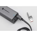 USB Type-C / USB töltő- és adatkábel 4in1, USB Type-C / Lightning, 100 cm, 3000 mA, 60W, változtatható töltőfej, törésgátló, lapos, gyorstöltés, cipőfűző minta, Forcell F-Energy C241, szürke