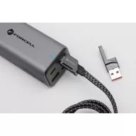   USB Type-C / USB töltő- és adatkábel 4in1, USB Type-C / Lightning, 100 cm, 3000 mA, 60W, változtatható töltőfej, törésgátló, lapos, gyorstöltés, cipőfűző minta, Forcell F-Energy C241, szürke