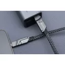 USB Type-C / USB töltő- és adatkábel 4in1, USB Type-C / Lightning, 100 cm, 3000 mA, 60W, változtatható töltőfej, törésgátló, lapos, gyorstöltés, cipőfűző minta, Forcell F-Energy C241, szürke