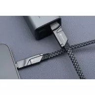   USB Type-C / USB töltő- és adatkábel 4in1, USB Type-C / Lightning, 100 cm, 3000 mA, 60W, változtatható töltőfej, törésgátló, lapos, gyorstöltés, cipőfűző minta, Forcell F-Energy C241, szürke