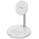 Univerzális vezeték nélküli töltő állomás 2in1, Qi Wireless, 15W, asztali tartó, mágneses, MagSafe kompatibilis, Tech-Protect QI15W-A39, fehér