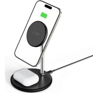   Univerzális vezeték nélküli töltő állomás 2in1, Qi Wireless, 15W, asztali tartó, mágneses, MagSafe kompatibilis, Tech-Protect QI15W-A39, fekete