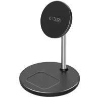   Univerzális vezeték nélküli töltő állomás 2in1, Qi Wireless, 15W, asztali tartó, mágneses, MagSafe kompatibilis, Tech-Protect QI15W-A39, fekete