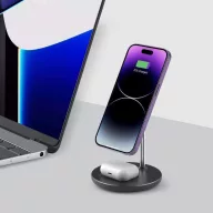   Univerzális vezeték nélküli töltő állomás 2in1, Qi Wireless, 15W, asztali tartó, mágneses, MagSafe kompatibilis, Tech-Protect QI15W-A39, fekete