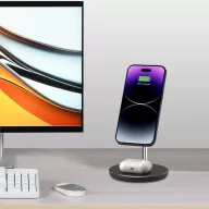   Univerzális vezeték nélküli töltő állomás 2in1, Qi Wireless, 15W, asztali tartó, mágneses, MagSafe kompatibilis, Tech-Protect QI15W-A39, fekete