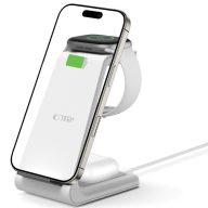   Univerzális vezeték nélküli töltő állomás 3in1, Qi Wireless, 10W, asztali tartó, Apple eszközökhöz, Tech-Protect QI15W-A36, fehér