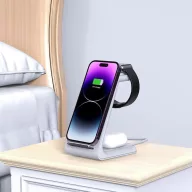   Univerzális vezeték nélküli töltő állomás 3in1, Qi Wireless, 10W, asztali tartó, Apple eszközökhöz, Tech-Protect QI15W-A36, fehér