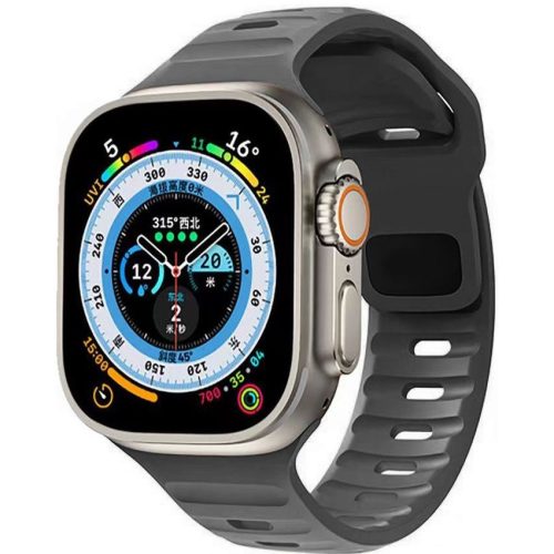 Apple Watch 4-6, SE, SE (2022) (42 / 44 mm) / Watch 7-9 (45 mm) / Watch 10 (46 mm) / Watch Ultra 1-2 (49 mm), szilikon pótszíj, állítható, TP IconBand Line, sötétszürke