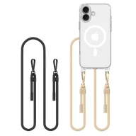   Apple iPhone 16, Szilikon védőkeret + műanyag hátlap, nyakbaakasztó, Magsafe töltővel kompatibilis, FlexAir Chain Magsafe, átlátszó (fekete, beige)