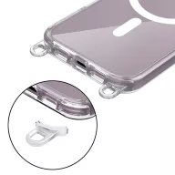   Apple iPhone 16, Szilikon védőkeret + műanyag hátlap, nyakbaakasztó, Magsafe töltővel kompatibilis, FlexAir Chain Magsafe, átlátszó (fekete, beige)