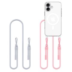   Apple iPhone 16, Szilikon védőkeret + műanyag hátlap, nyakbaakasztó, Magsafe töltővel kompatibilis, FlexAir Chain Magsafe, átlátszó (szürke, rózsaszín)