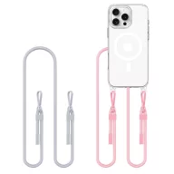   Apple iPhone 16 Pro, Szilikon védőkeret + műanyag hátlap, nyakbaakasztó, Magsafe töltővel kompatibilis, FlexAir Chain Magsafe, átlátszó (szürke, rózsaszín)