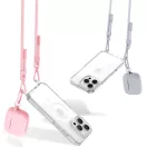 Apple iPhone 16 Pro, Szilikon védőkeret + műanyag hátlap, nyakbaakasztó, Magsafe töltővel kompatibilis, FlexAir Chain Magsafe, átlátszó (szürke, rózsaszín)