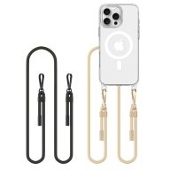   Apple iPhone 16 Pro Max, Szilikon védőkeret + műanyag hátlap, nyakbaakasztó, Magsafe töltővel kompatibilis, FlexAir Chain Magsafe, átlátszó (fekete, beige)
