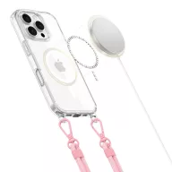   Apple iPhone 16 Pro Max, Szilikon védőkeret + műanyag hátlap, nyakbaakasztó, Magsafe töltővel kompatibilis, FlexAir Chain Magsafe, átlátszó (szürke, rózsaszín)