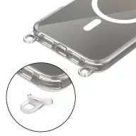   Apple iPhone 16 Pro Max, Szilikon védőkeret + műanyag hátlap, nyakbaakasztó, Magsafe töltővel kompatibilis, FlexAir Chain Magsafe, átlátszó (szürke, rózsaszín)