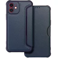   Samsung Galaxy S25 Plus SM-S936, Oldalra nyíló tok, légpárnás sarok, bőrhatású, karbon minta, Razor Book, kék