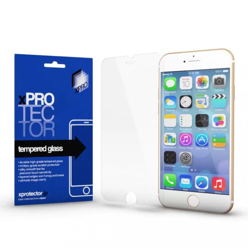 Apple iPhone 6 / 6S, Kijelzővédő fólia, ütésálló fólia (az íves részre NEM hajlik rá!), Tempered Glass (edzett üveg), 0.33, Xprotector, Clear