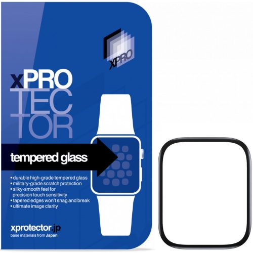 Apple Watch 1-6 (38 mm), Kijelzővédő fólia, ütésálló fólia (az íves részre is!), Tempered Glass (edzett üveg), Xprotector Tempered Glass Full 3D FG, fekete