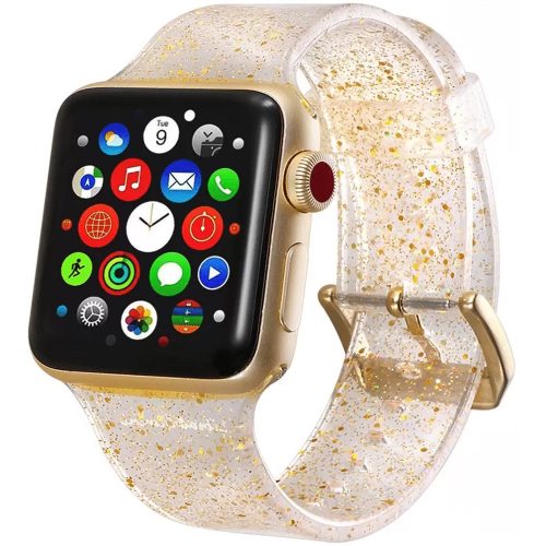 Apple Watch 4-6, SE, SE (2022) (42 / 44 mm) / Watch 7-9 (45 mm) / Watch Ultra 1-2 (49 mm), szilikon pótszíj, állítható, csillámmal díszítve, Xprotector, arany