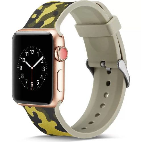 Apple Watch 4-6, SE, SE (2022) (42 / 44 mm) / Watch 7-9 (45 mm) / Watch Ultra 1-2 (49 mm), szilikon pótszíj, állítható, terep minta, C12, Xprotector, mintás/zöld