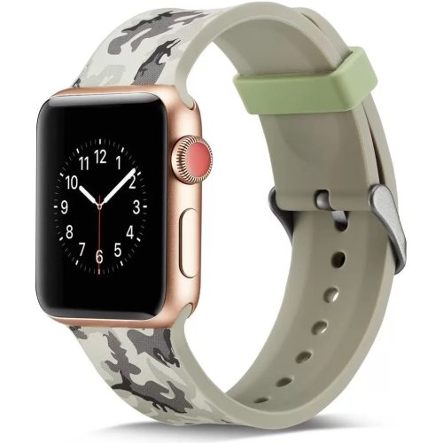 Apple Watch 4-6, SE, SE (2022) (38 / 40 mm) / Watch 7-9 (41 mm), szilikon pótszíj, állítható, terep minta, C13, Xprotector, mintás/szürke