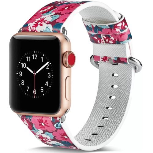 Apple Watch 4-6, SE, SE (2022) (42 / 44 mm) / Watch 7-9 (45 mm) / Watch Ultra 1-2 (49 mm), bőr pótszíj, állítható, virág minta, F2, Xprotector, mintás/bordó