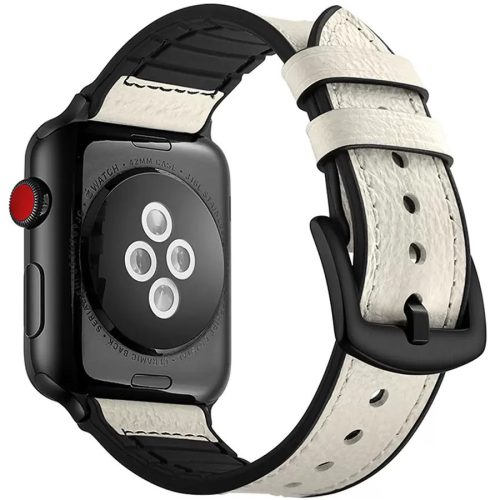 Apple Watch 4-6, SE, SE (2022) (42 / 44 mm) / Watch 7-9 (45 mm) / Watch Ultra 1-2 (49 mm), bőr + szilikon pótszíj, állítható, Xprotector, fehér