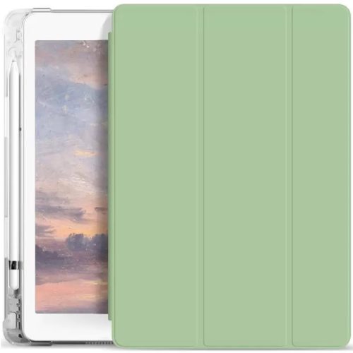 Apple iPad 10.2 (2019 / 2020 / 2021), mappa tok, Apple Pencil tartóval, átlátszó szilikon hátlap, Smart Case, Xprotector Smart Book Flip, világoszöld